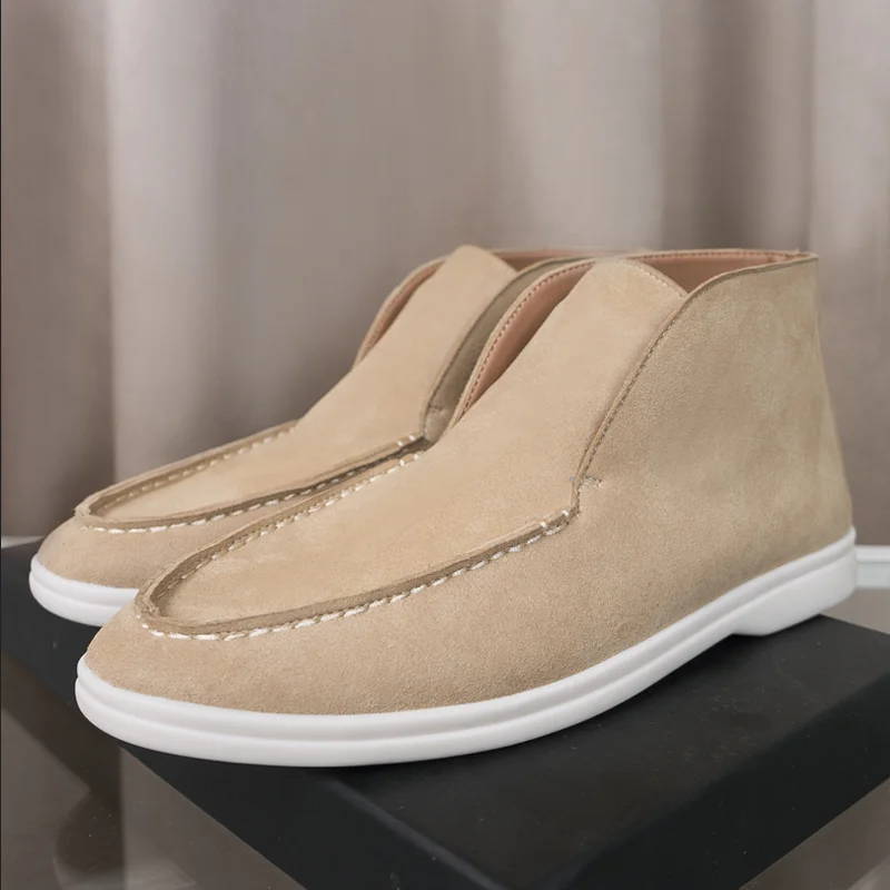 

Ladies Lazy Loafers Shoes Real Suede Leather High Top Casual Flat Shoes Women Slip-on Open Driving Shoes Walking Shoes