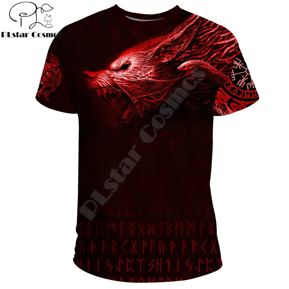2022 Summer T-shirt Viking Fenrir Wolf Red Tattoo 3D Printing Men Casual short Sleeve Tee shirts Unisex Street Tee Tops TX-60