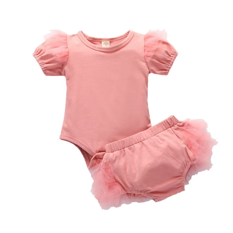 

2Pcs Fashion Summer Newborn Baby Girls Clothes Cotton Casual Short Sleeve Tops Romper+Shorts Toddler Infant Outfit Set