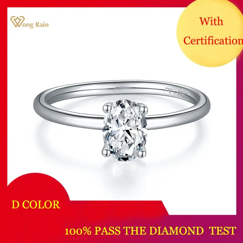 

Wong Rain Classic 925 Sterling Silver Oval Cut 1CT Real Moissanite Diamonds Gemstone Wedding Engagement Simple Ring Fine Jewelry