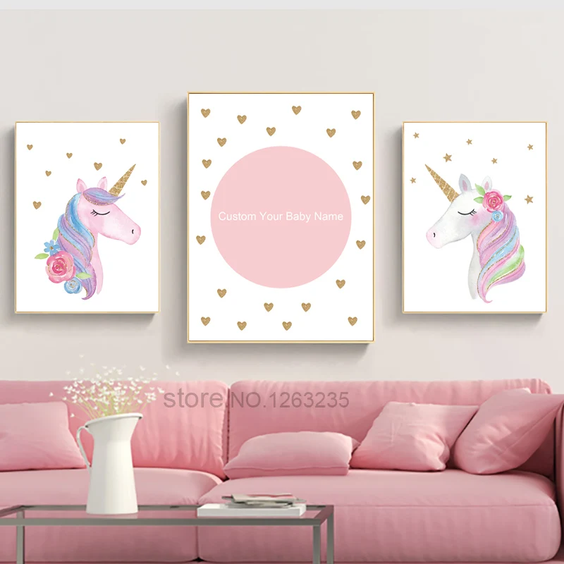 Печать на заказ с именем Единорог детская настенная живопись холст постеры