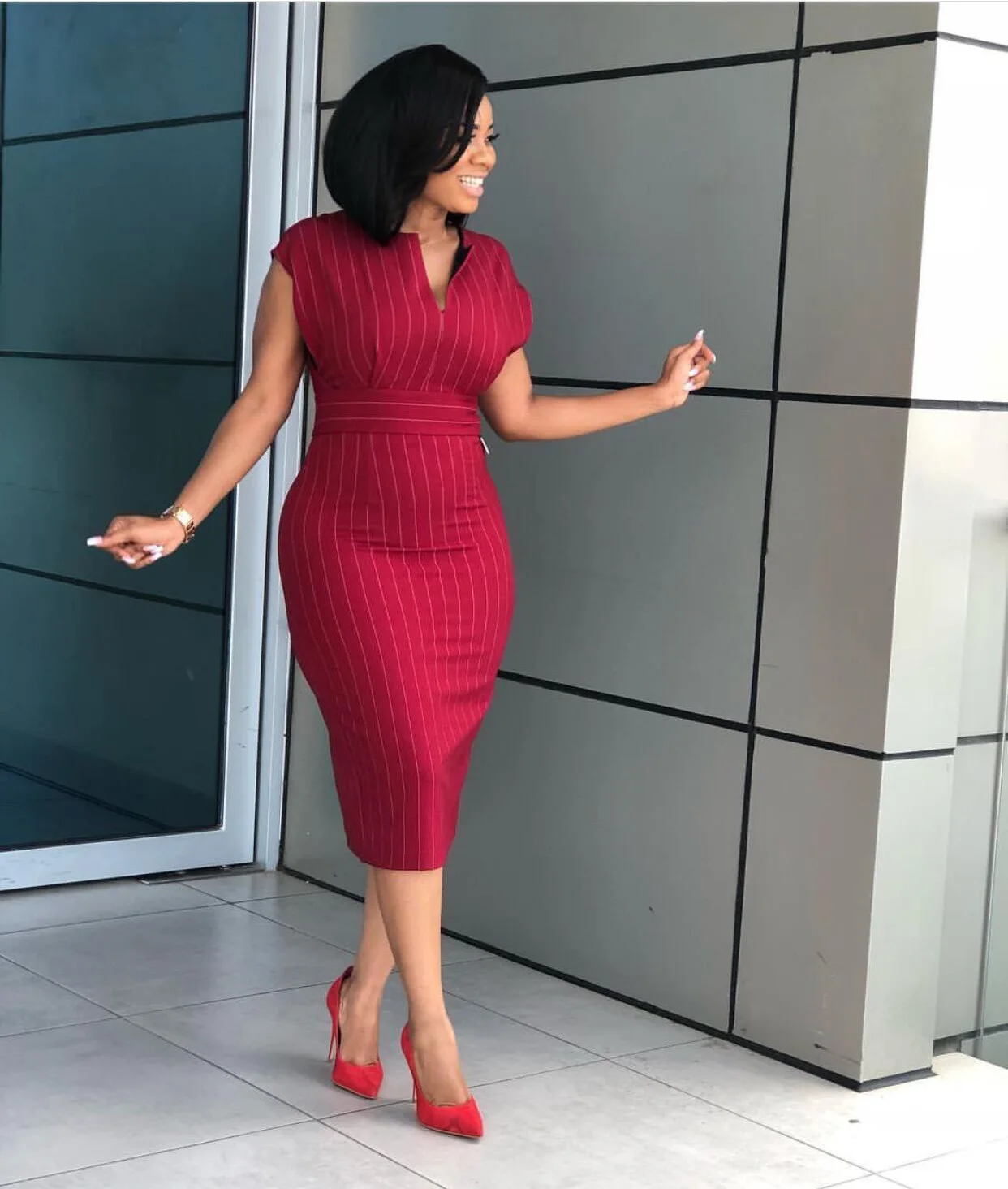 Африканские облегающие красные платья Женская Полосатая африканская одежда