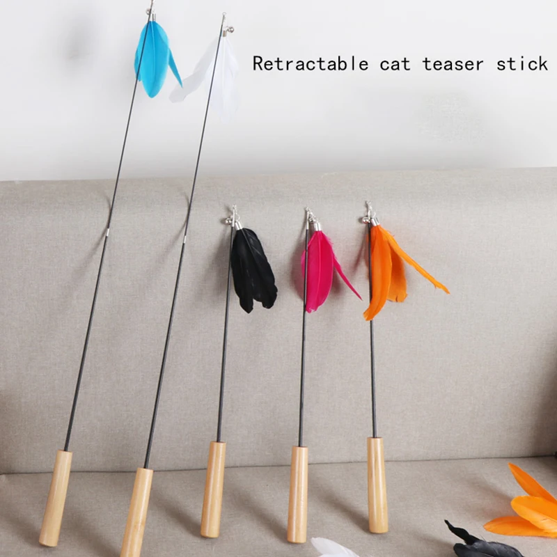 

Cat Stick Feather Bells Long Rod Retractable игрушки для кошек Bite Resistant Replacement Head Cats Toy Juguetes Para Gatos