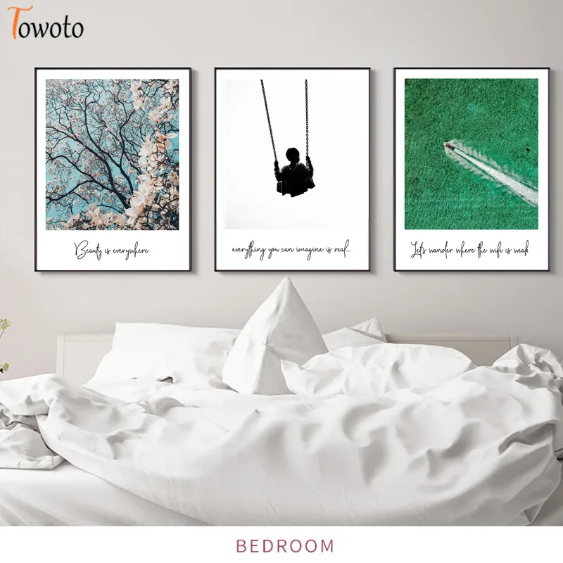 Пейзаж холст живопись постер с котировкой розовый цвет природа принт пляж океан