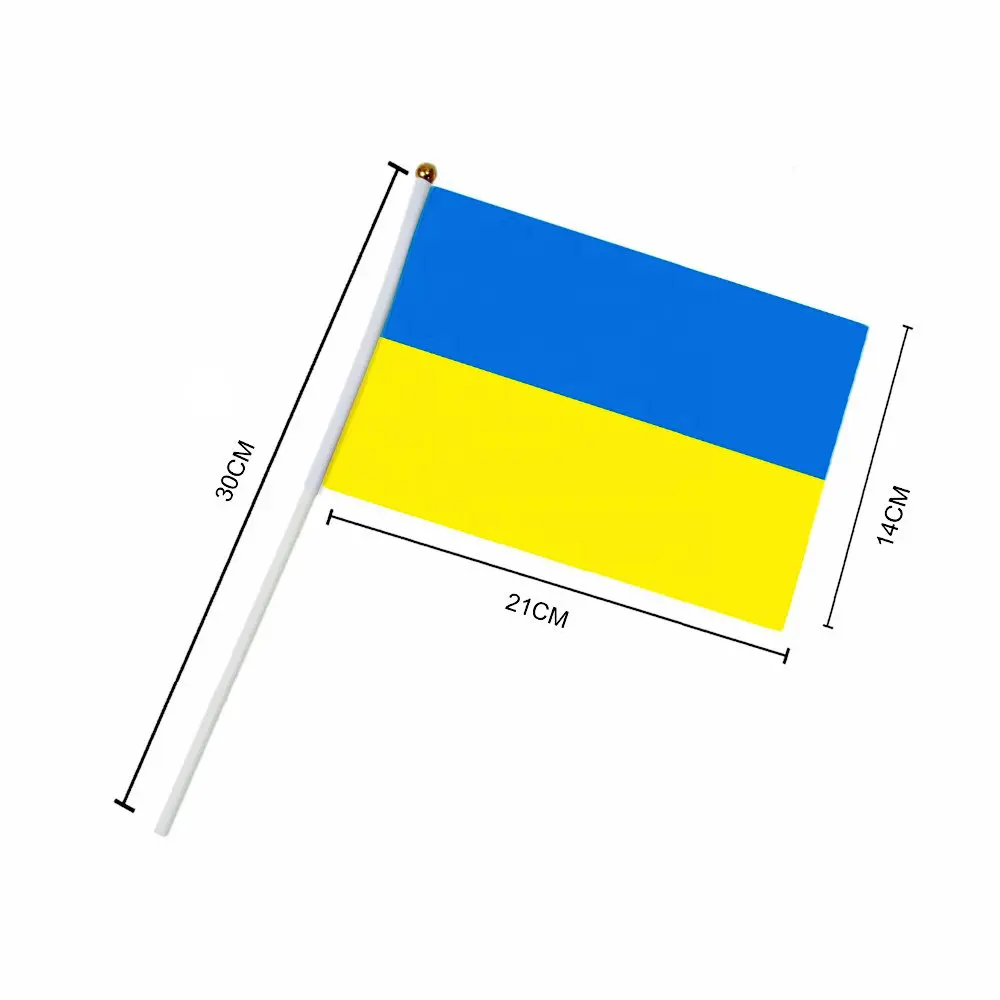 

ZXZ Ukraine hand waving Flag 14*21cm 100pcs Polyester UK UKRUkraine Hand Flag with plastic flagpole