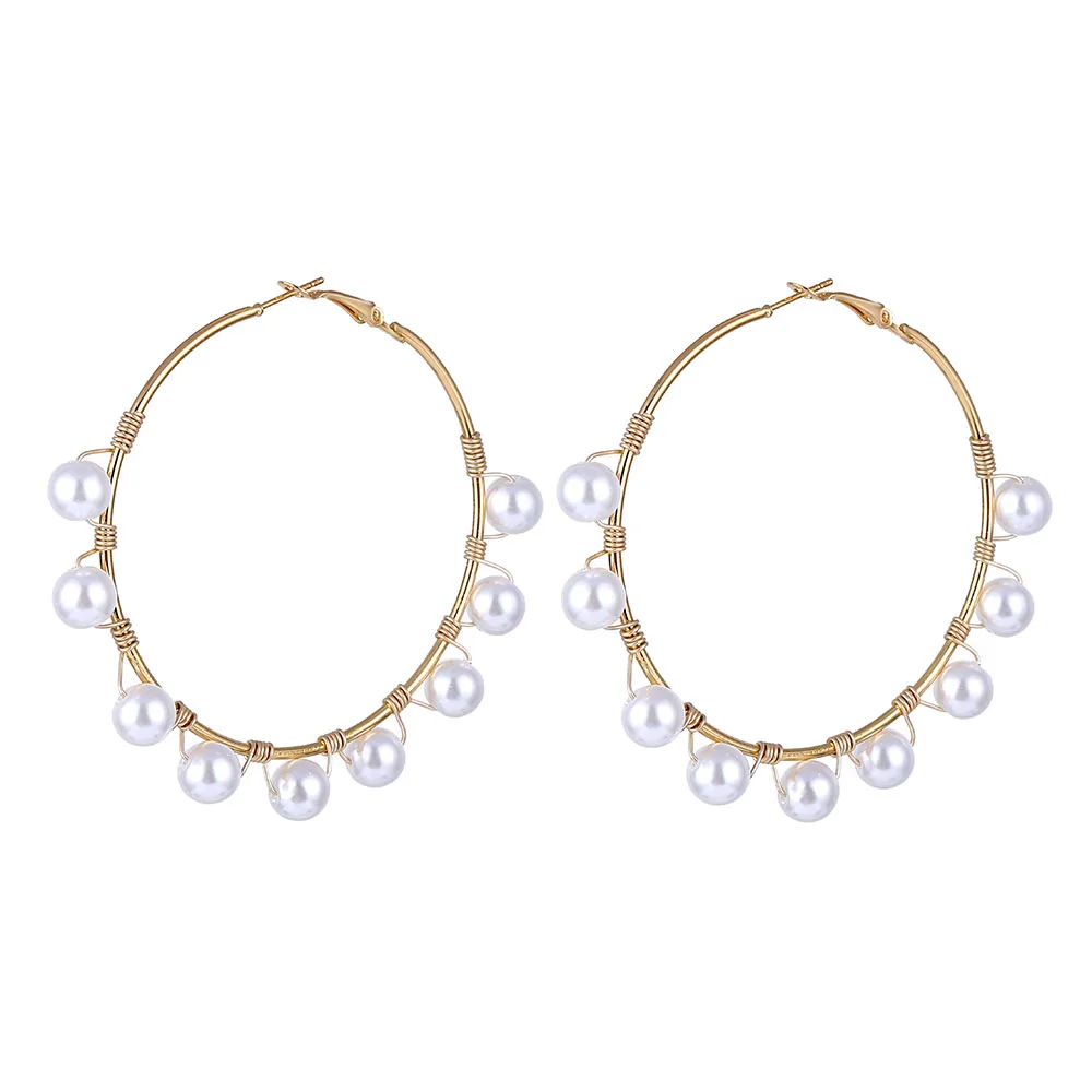 TOMTOSH Gold Circle Pearl Hoop Earrings For women Silver Large Huggie Round Big Ear Rings fashion jewelry accessories Gift