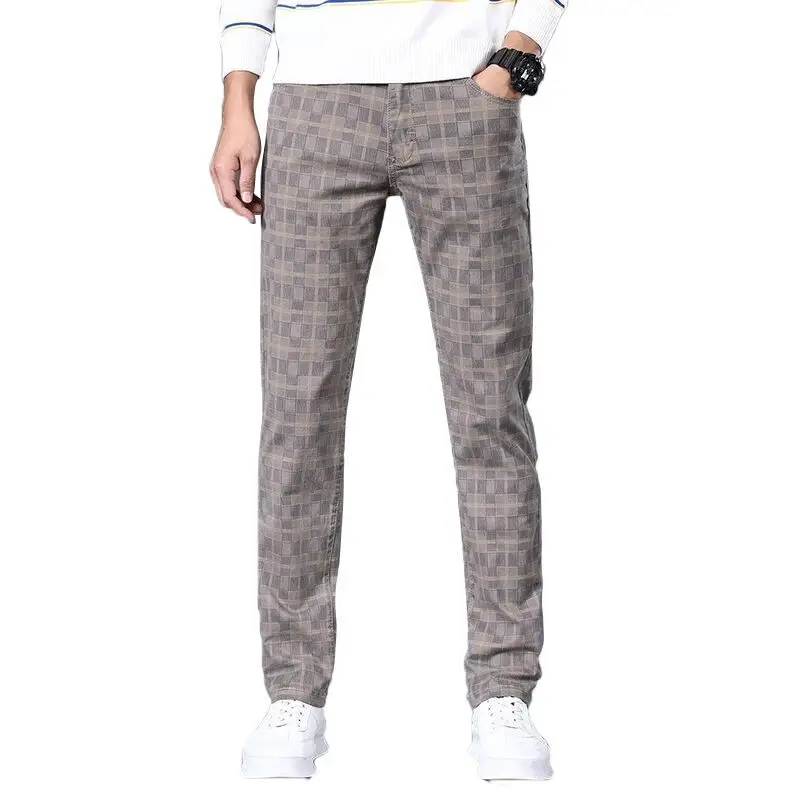

SHAN BAO high quality comfortable cotton stretch classic plaid men's fitted straight casual pants 2021 spring Big size trousers
