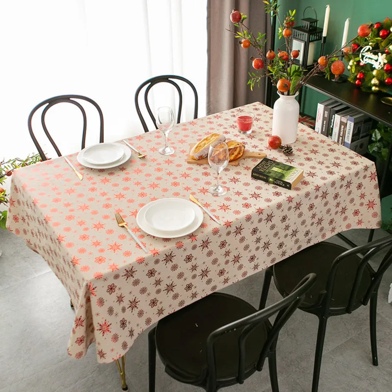 

2022 Cotton Linen Christmas Tablecloth Rectangular Table Cloth Bronzing Snowflake Printed Table Cover Happy New Year Decoration