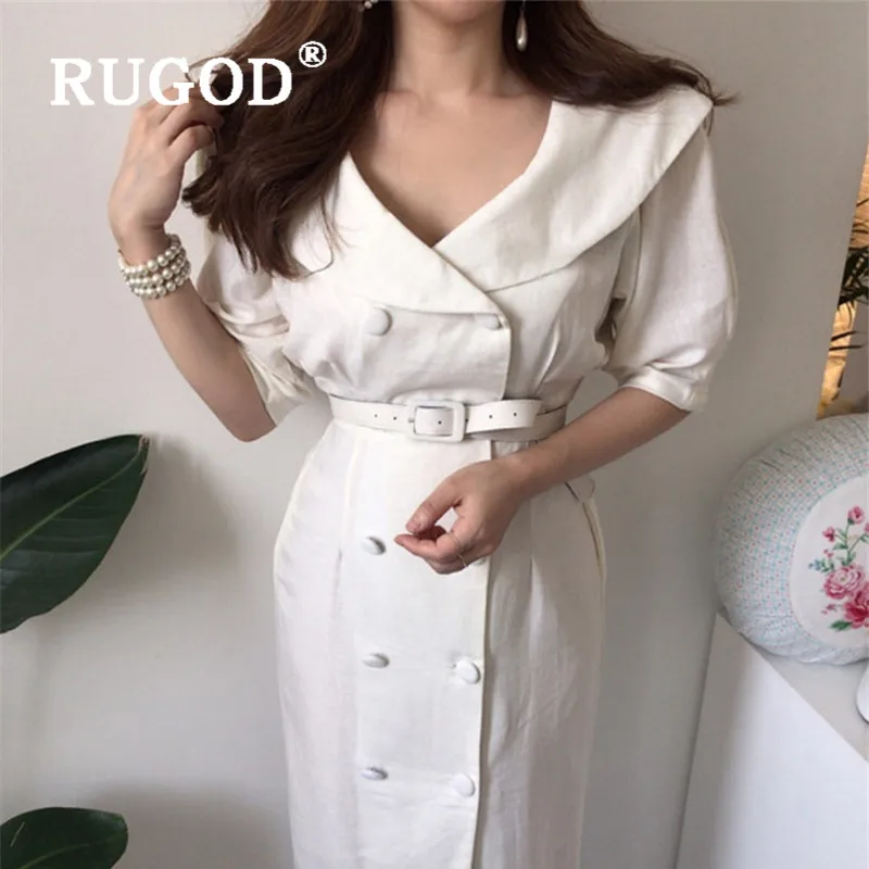Женские винтажные белые платья RUGOD корейское элегантное облегающее длинное