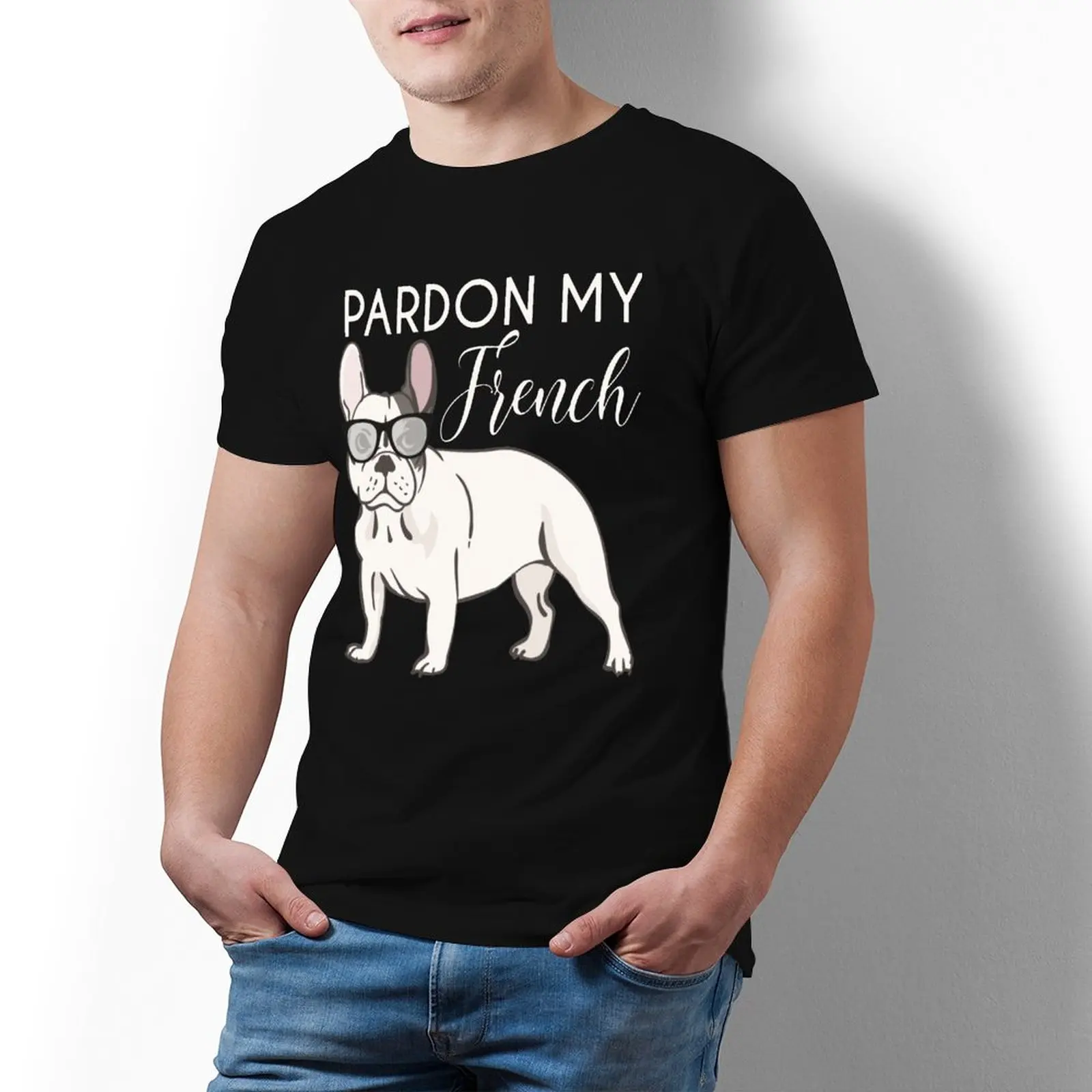 Футболка с рисунком французского бульдога Модная хлопковая футболка коротким