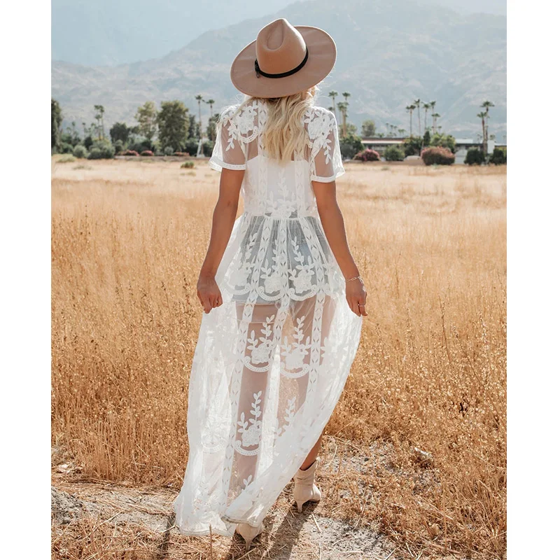 Пляжная туника длинное кружевное пляжное платье женская накидка для плавания