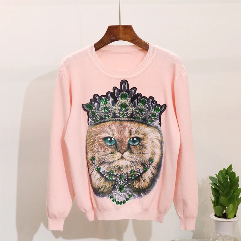 Женский вязаный свитер с бусинами и бриллиантами свободный трикотажный джемпер