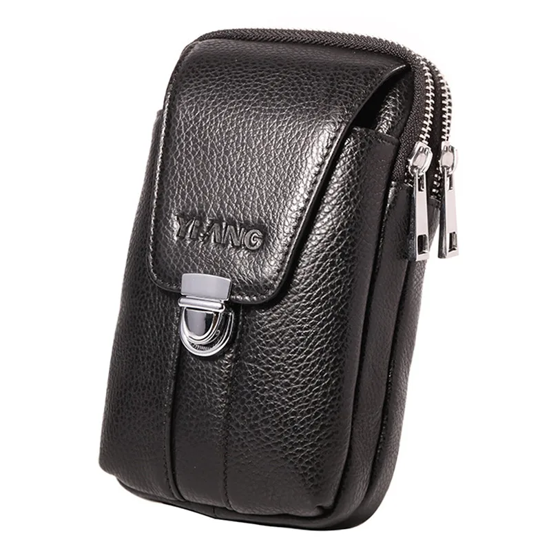 Мужская поясная сумка из натуральной кожи кошельки на двойной молнии с замком