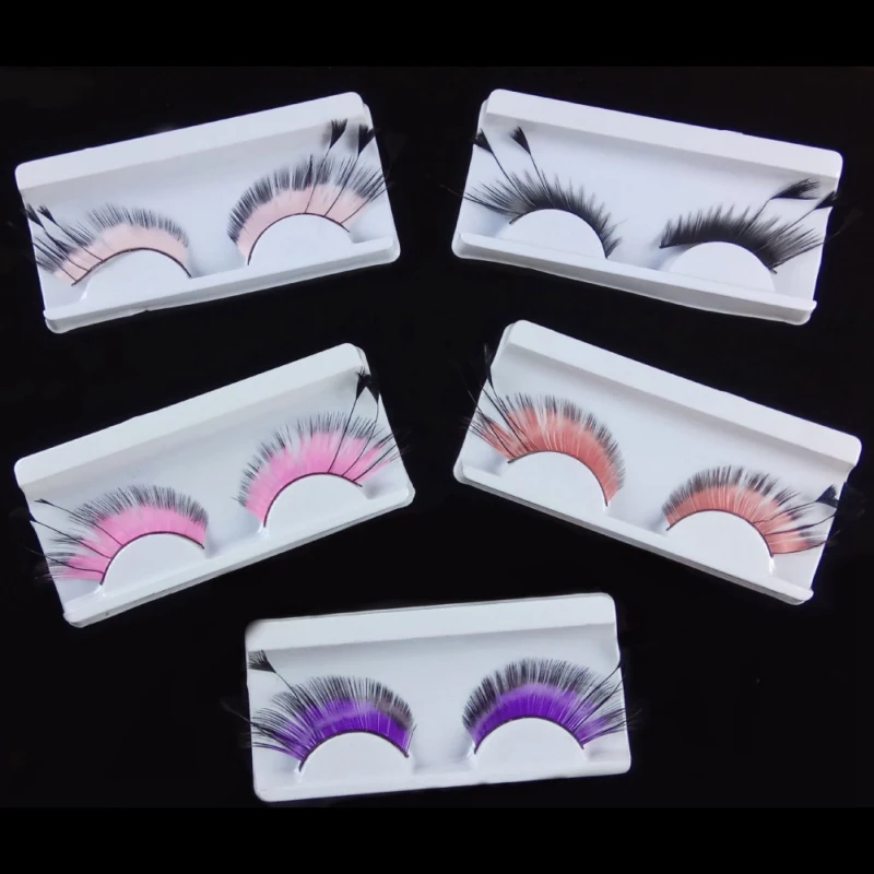 Happy 2019 Wearing Big Colorful Cheap Feather Eyelashes for Halloween Costume False Makeup Eye Lashes Extension Tool | Красота и