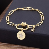 hot sale copper zircon star pendant bracelets for women men fashion link chain charm diy jewelry wholesale lucky party gift