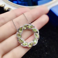 fashion silver wreath with gemstone 3mm6mm 100 natural peridot necklace pendant 925 sterling silver peridot jewelry