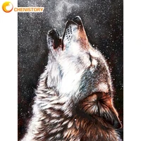 chenistory oil painting by numbers kits for adults wolf roar animal paints by number 60x75cm diy framed kids bedroom wall decor