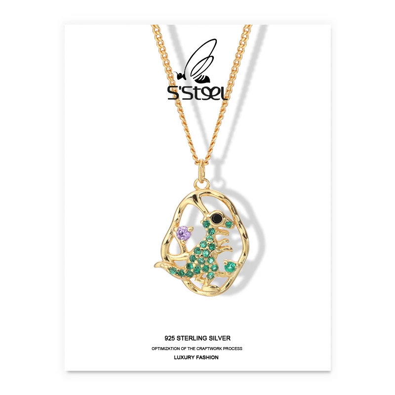 

S'STEEL Animal Necklcaes 925 Sterling Silver For Women Zircon Dinosaur Personalized Pendants Necklace New Accessories Jewellery