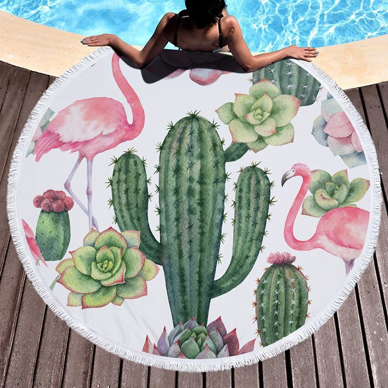 Summer Round Beach Towel Flamingo Tropical Plant with Drawstring Backpack Bag Bath Shower Towels Bikini Cover Up Toalla Playa |