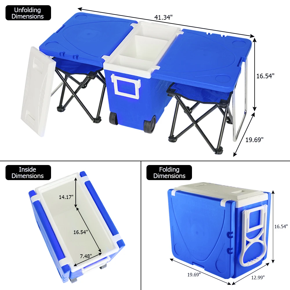 

Two Colors Outdoor Picnic Table Foldable Multi-function Rolling Cooler Upgraded Stool