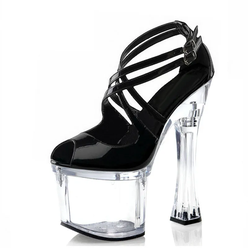 

Sexy Women Sandals 18cm Super High heeled shoes Spool heels Clear Platform Sandals Bride shoes 7 inches Pole dancing Shoes