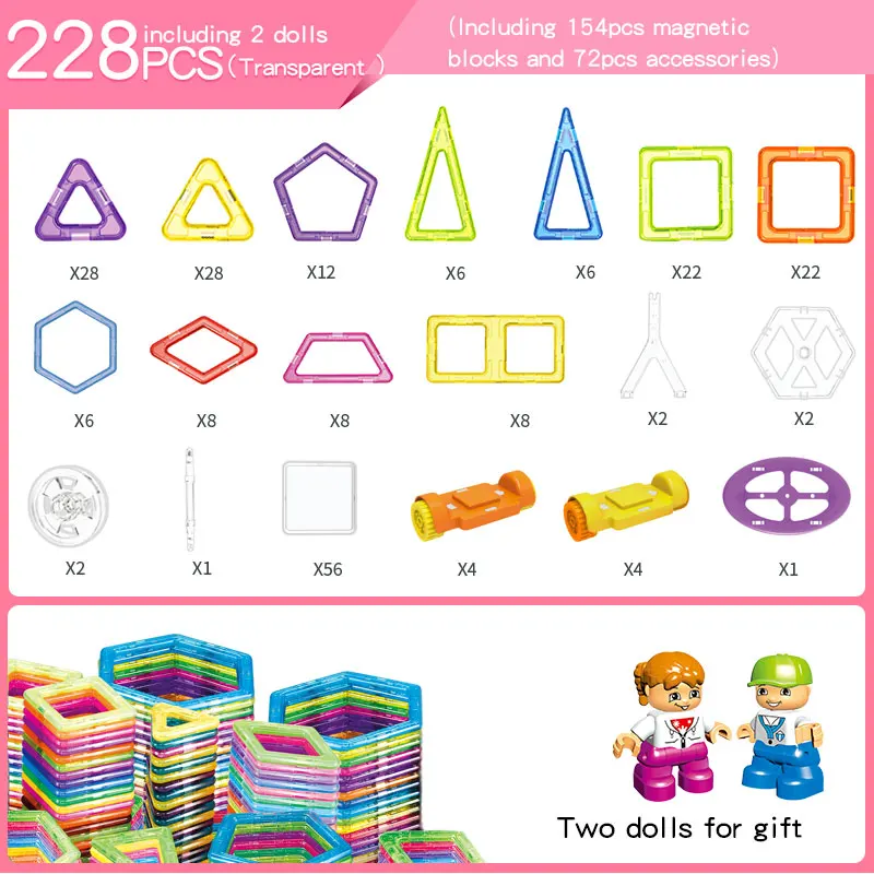 228pcs transparent Мини-размер, разноцветный, 30-228 шт., Магнитный конструктор, набор для строительства, модель и строительные игрушки, магнитные блоки, развивающие игрушки - Цвет: 228pcs transparent