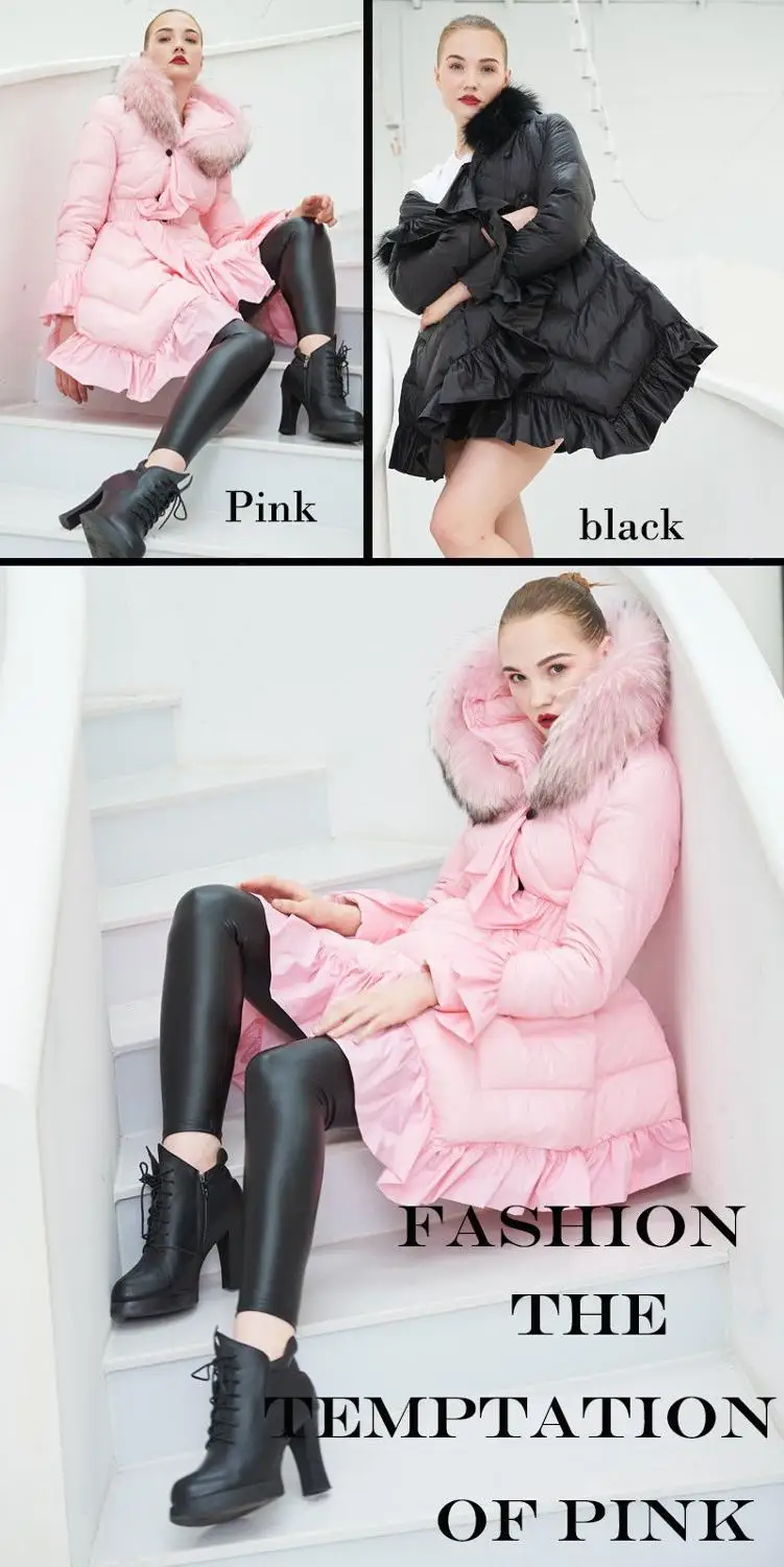 

European Style Winter Women Parkas Down Coat Jacket Raccoon Fur Hoody 80% Duck Down Lady Winter Outerwear Coats LF9140