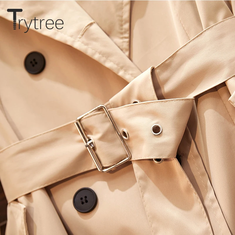 Осеннее женское повседневное пальто Trytree двубортный офисный Тренч в горошек с