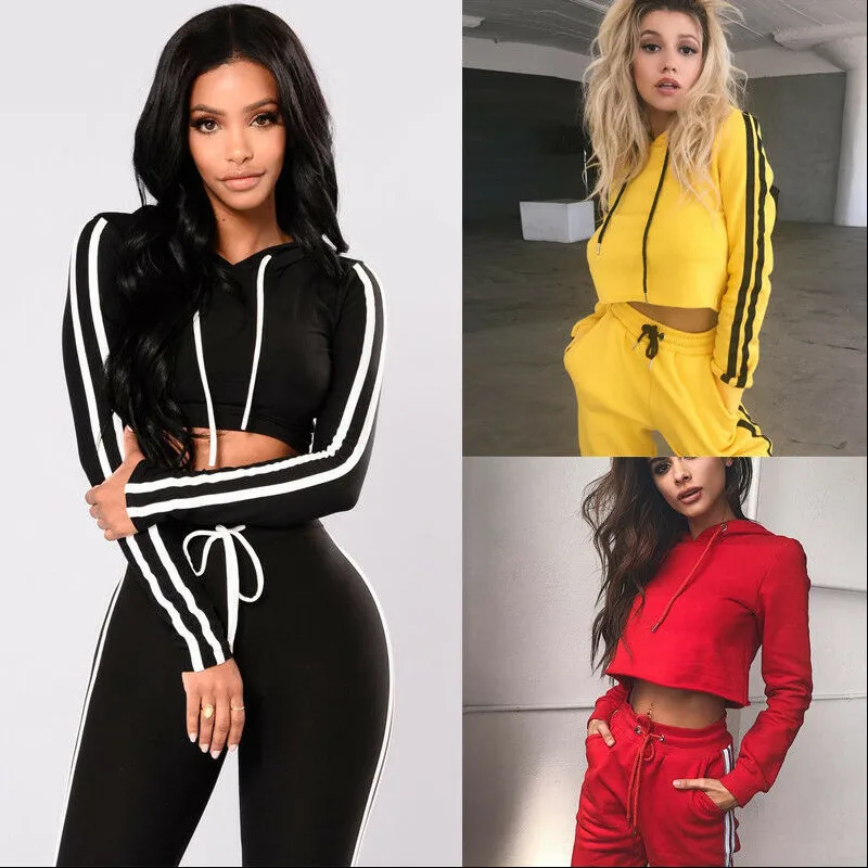 Женский спортивный костюм повседневный из двух предметов укороченная толстовка