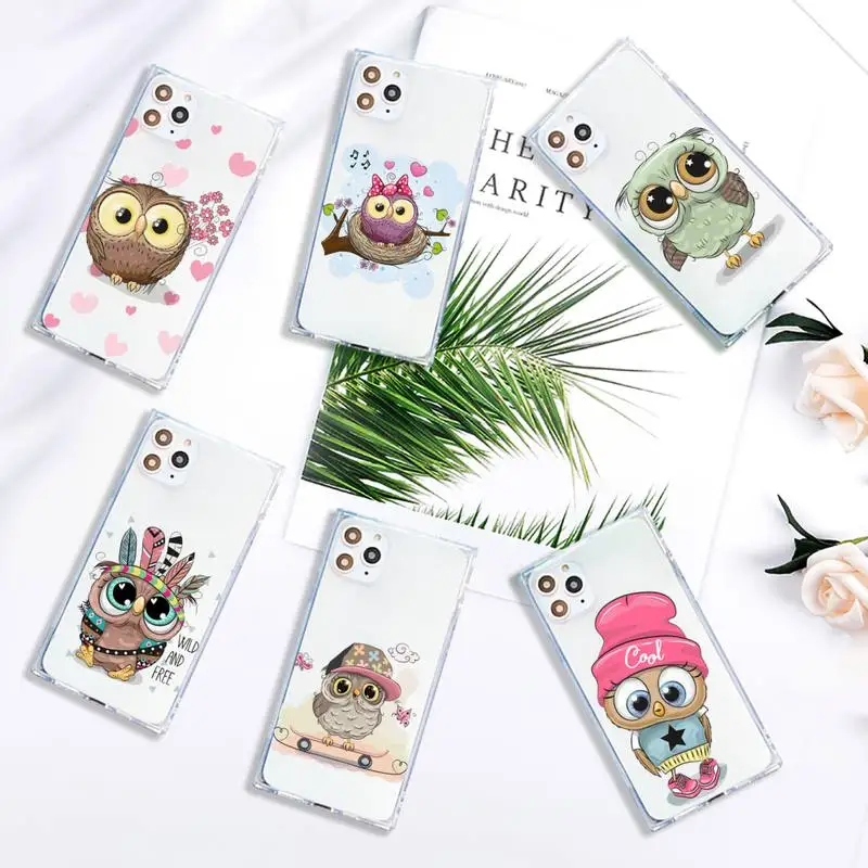 

Cute owl cartoon animal Phone Case Transparent for iPhone 7 8 11 12 se 2020 mini pro X XS XR MAX Plus