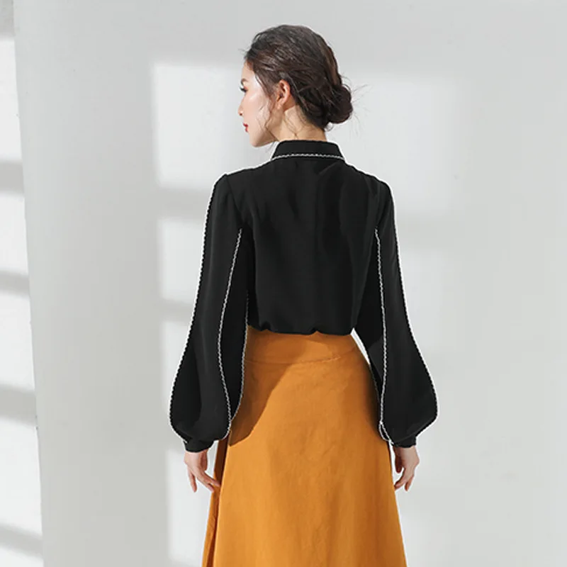 Женская блузка с пуговицами и воротником шифоновая длинным рукавом 2148 50 2020 |