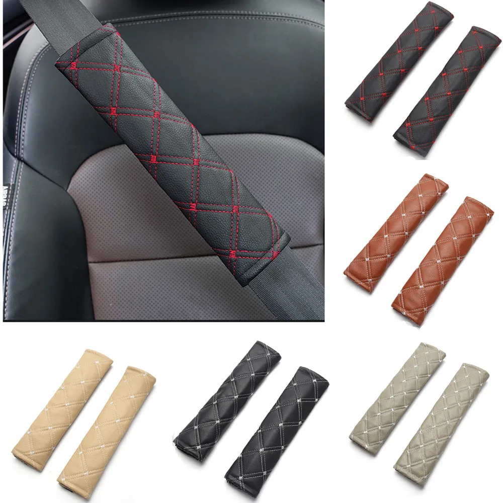 

2Pcs Car Seat Belt Cover PU Leather Safety Belt Shoulder Cover Breathable Protection Seat Belt Padding Pad Interior Accessories