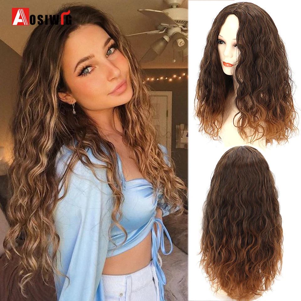 

AOSIWIG Long Curly Hair Wavy Hair Lady Wig Synthetic Natural Hair Daily Wear Party Fashion Heat-resistant Wig