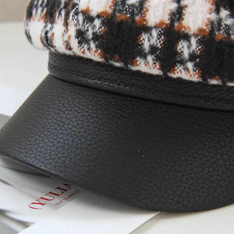 Новая восьмиугольная шляпа Fibonacci для женщин ретро клетчатый берет повседневные