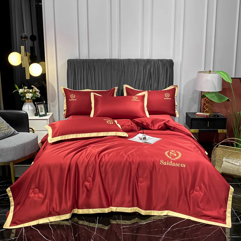 

Embroidered Home Textile Bedding Set Solid Color Duvet Sets Quilt Covers Pillowcases European Size King Queen Solid Color