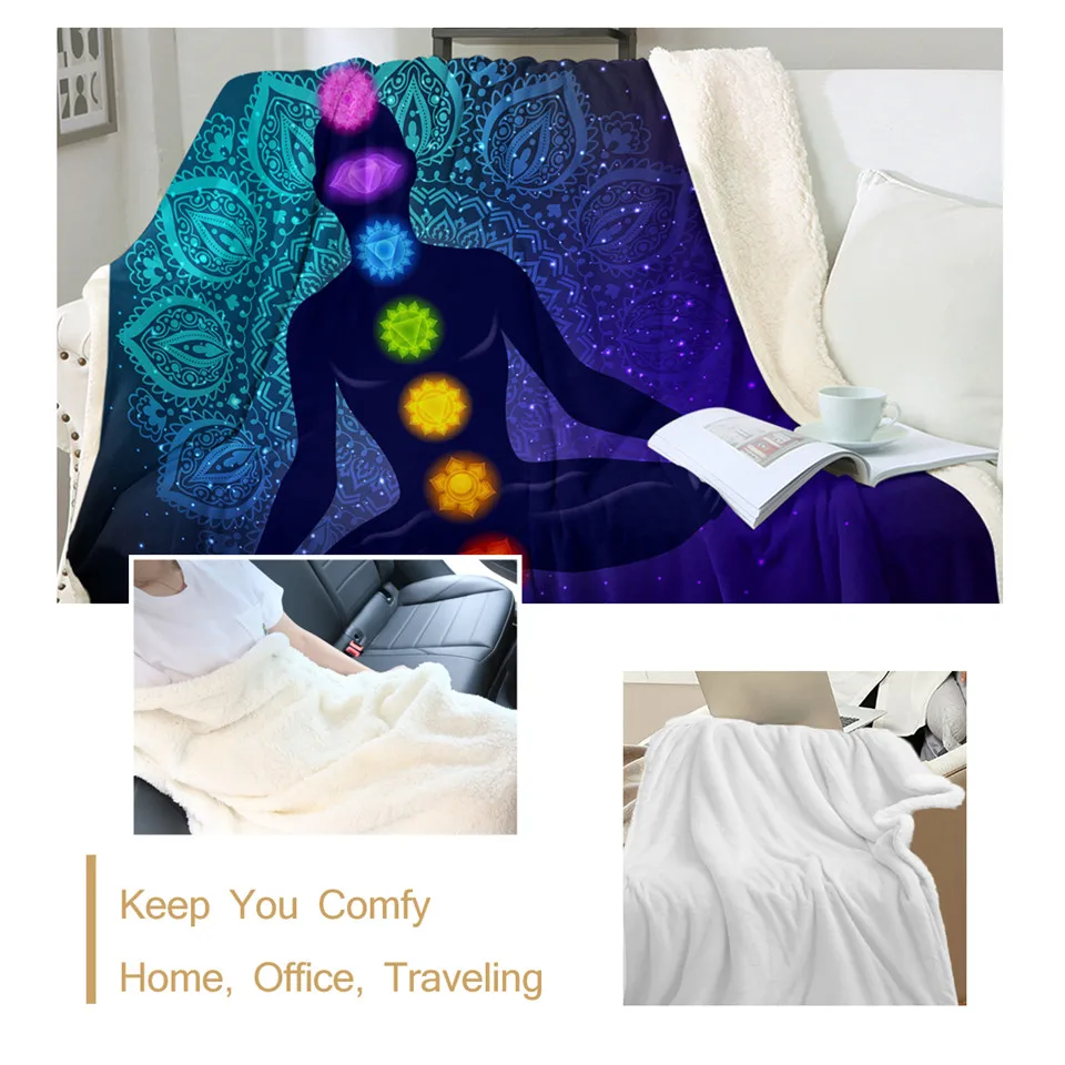 BeddingOutlet 7-Chakra Bed Blankets Zen Meditation Soft Blanket Colorful Mandala Flower Mantas Yoga Psychedelic Hippie | Дом и сад