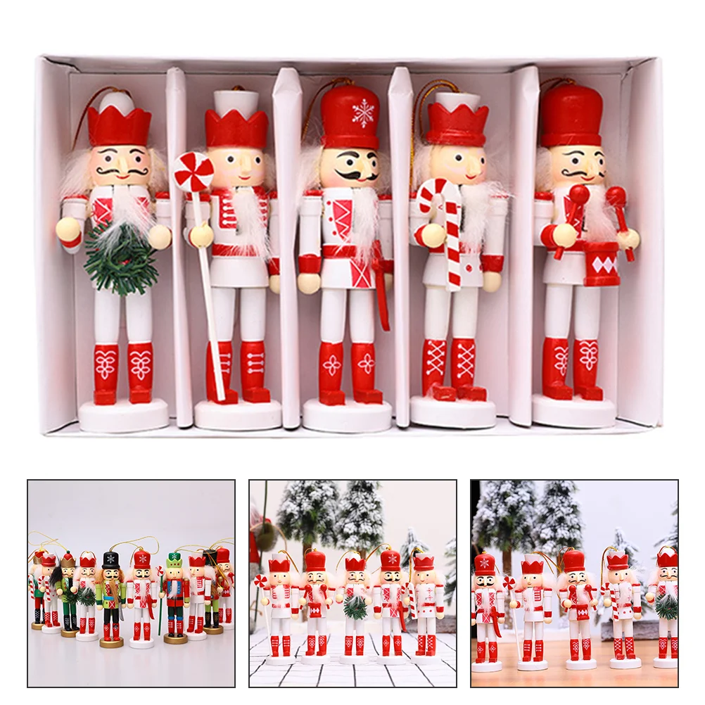 

5Pcs Wooden Nutcracker Ornaments Festival Desktop Decorations for Christmas