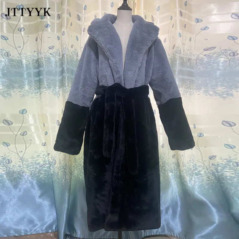 Jaqueta de Inverno Jaqueta de Pele do Falso Cabolsa de Pele Cabolsas de Pelúcia com Cinto Parka Roupas Femininas Peludo Longo Lapela Cabolsa Grosso Quente Feminino 6 Pele sintética
