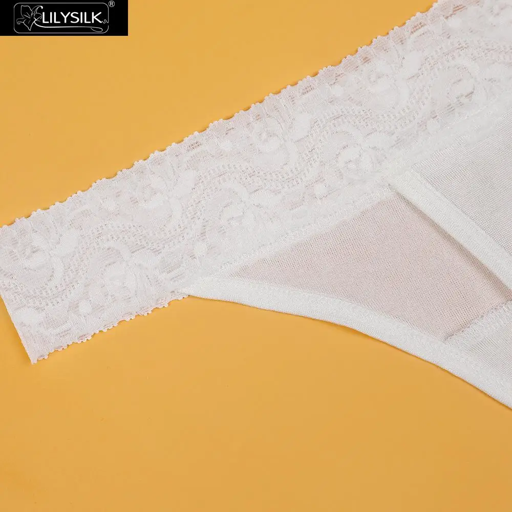 LilySilk 3 упаковки шелковые трусы бикини сексуальные кружевные трусики со средней