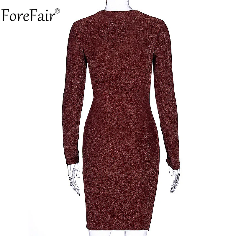 Forefair, сексуальные обтягивающие платья-миди с v-образным вырезом, женские, Осень-зима, красные, черные, с длинным рукавом, для ночного клуба, вечерние, бандажные платья