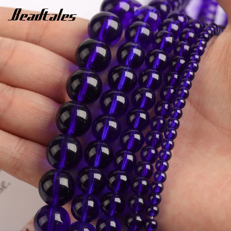 

Natural Stone Blue Glass Beads Round Blue Loose Beads For Jewelry DIY Making Bracelet Accessories 15" 4/6/8/10/12mm Beadtales