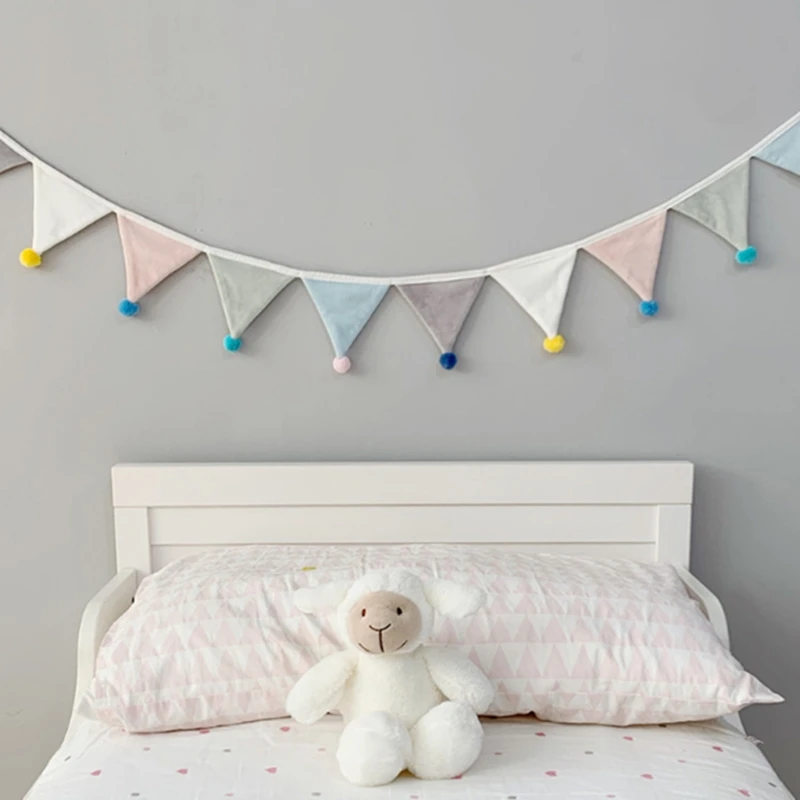 

243cm Pennant Flannel Bunting Banner Hanging Flags String with Plush Balls Kids Garland Party Room Decoration
