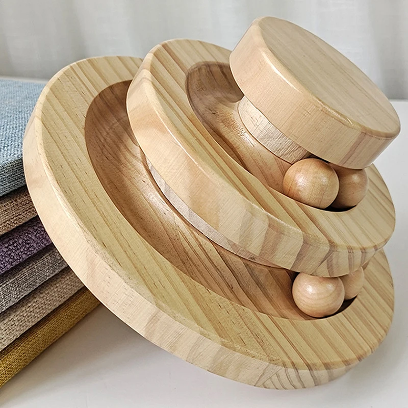 

New Pets Interative Toys Wooden 2/3 Levels Pet Cat Toy Tower Tracks Disc Cat Amusement Triple Play Disc Cats Training Toys
