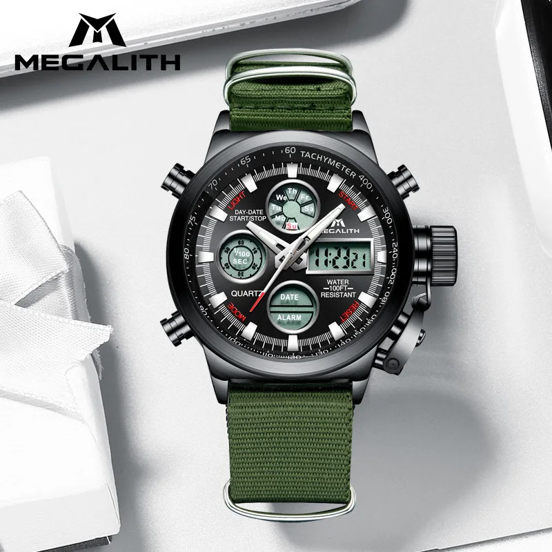 MEGALITH военные часы мужские RelóGio Masculino спортивные кварцевые с нейлоновым ремешком