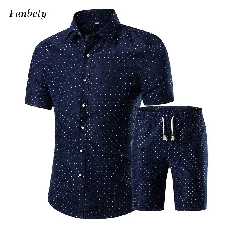 

Мужской пляжный костюм с принтом, Повседневная рубашка с коротким рукавом и шорты, комплект из двух предметов, весна-лето 2022