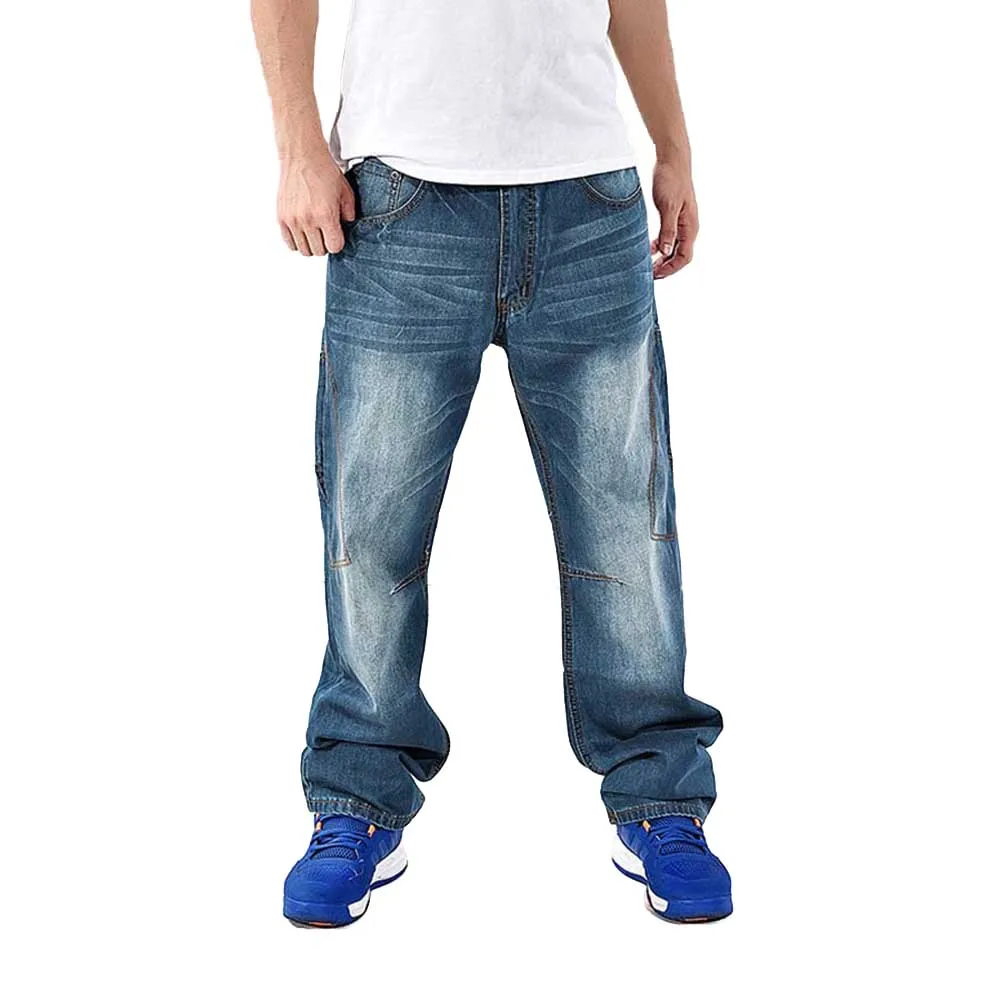 

American Style Mens Jeans Wide Leg Casual Hip Hop Harem Denim Pants Skateboard Straight Loose Baggy Trousers Big Size 30-46