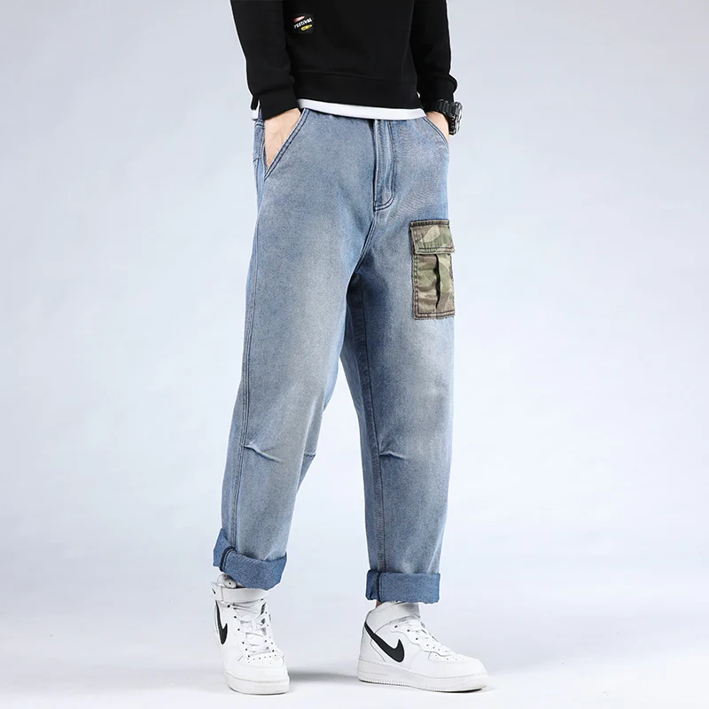 46 Plus Size 2021 New  High Quality  Men's Baggy Male Casual Denim Pocket Straight Pants Fashion Jeans Loose Trousers Streetwear