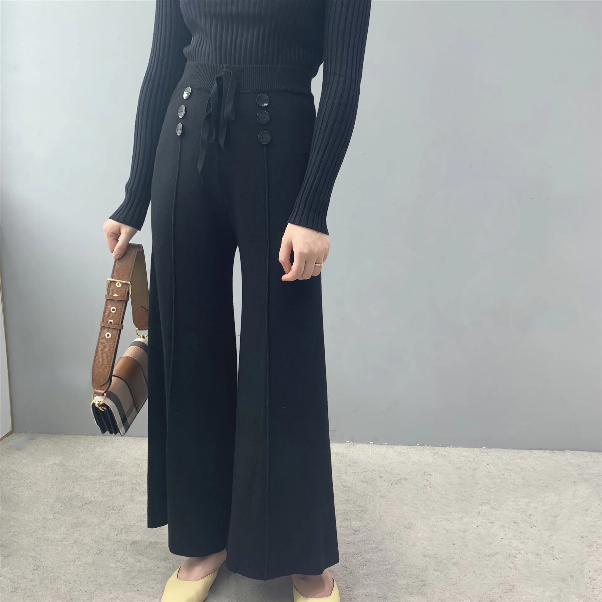 Для женщин брюки Новинка весны мягкий вощеный удобные WaistCashmere трикотажные брюки женская, одноцветная брюки с широкими штанинами Повседневное