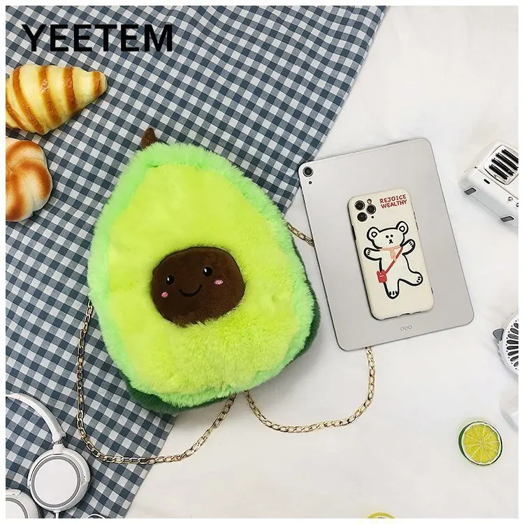 

Plush Bag New Autumn And Winter Personality Student Avocado Plush Bag Cute Girl Fashion Fruit Female Bag Purse