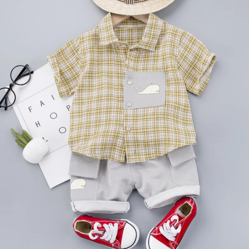 

2020 New Sales Fashion Boy Clothes Set Summer Plaid T-shirt Shorts Two-piece Set Children's Clothing